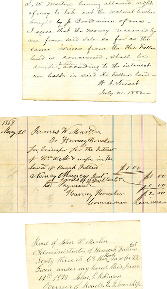 JW Martin Receipts 1869-82
