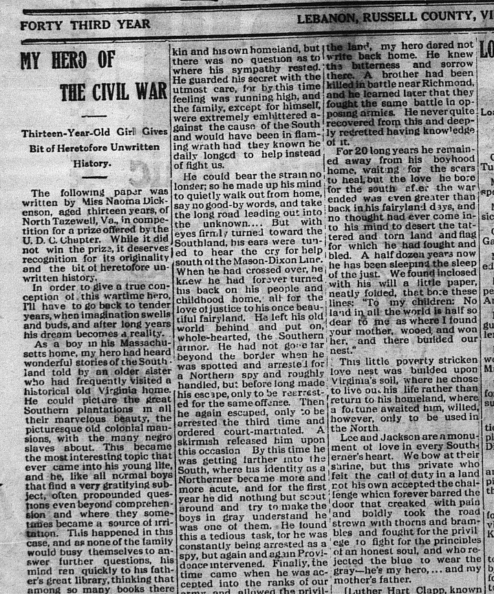 Newspaper Articles - Russell County, Virginia History - Slaves and