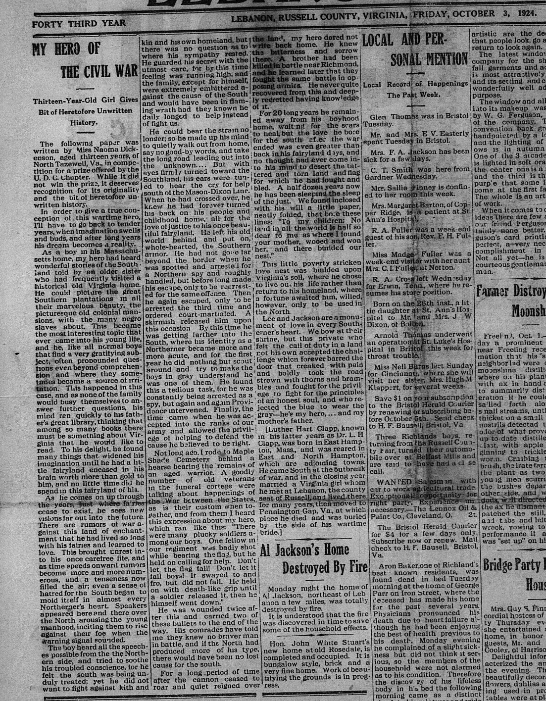 Newspaper Articles - Russell County, Virginia History - Slaves and