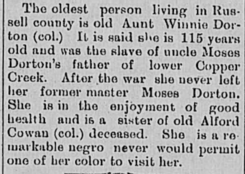 Newspaper Articles - Russell County, Virginia History - Slaves and