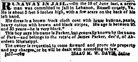 Newspaper Articles - Russell County, Virginia History - Slaves and