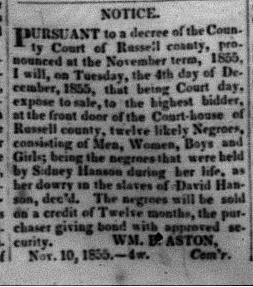 Newspaper Articles - Russell County, Virginia History - Slaves and